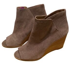Lucky‎ Brand Womens Taupe Suede Peep Toe Wedge Booties Open Toe Ankle Boots 10M